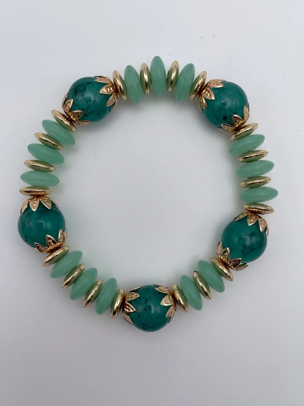 4 Piece Tassel Charm Beaded Stretch Bracelet Aqua